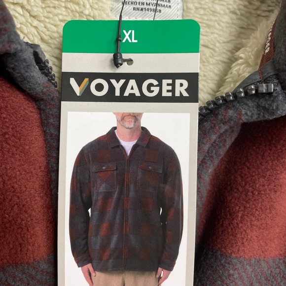 NEW Voyager Men's XL Plaid Fleece Lined Full Zip Jacket Shirt Red Grey - Picture 7 of 10